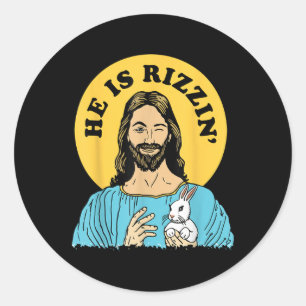 Hij is Rizzin Funny Jesus Christelijk Happy Easter Ronde Sticker