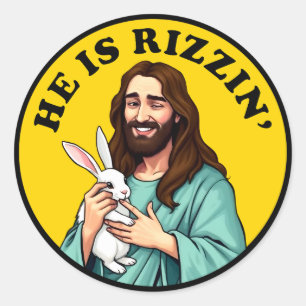 Hij is Rizzin Funny Jesus Christelijk Paasdag Ronde Sticker