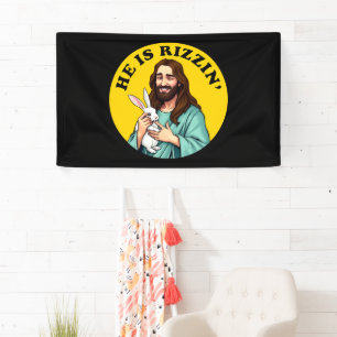 Hij is Rizzin Funny Jesus Christelijk Paasdag Spandoek