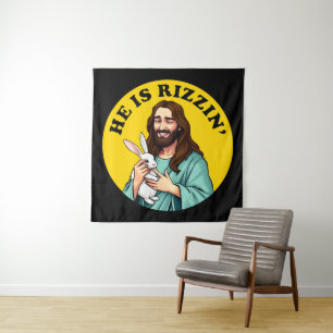 Hij is Rizzin Funny Jesus Christelijk Paasdag Wandkleed