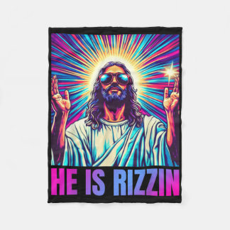 Hij is Rizzin Funny Jesus Meme Christelijke Mannen Fleece Deken