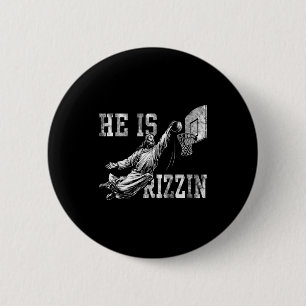 Hij is Rizzin Grappig Christelijk Basketbal Meme P Ronde Button 5,7 Cm