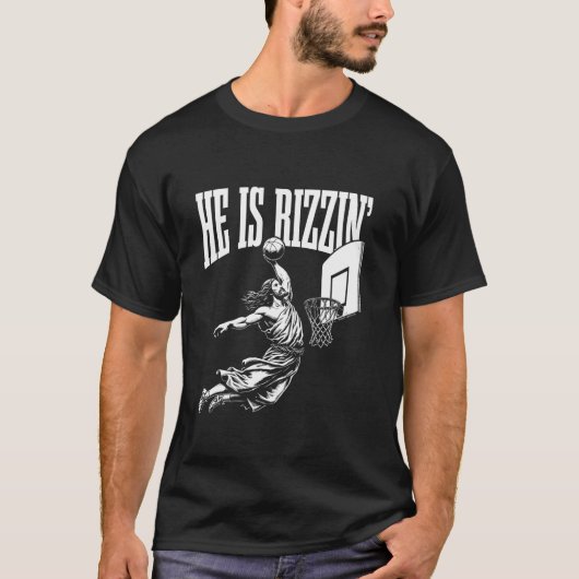 Hij is Rizzin Grappig Jezus Basketbal Meme Long Sl T-shirt (Voorkant)