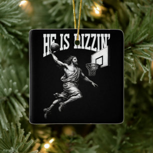 Hij is Rizzin Grappig Jezus Basketbal Paasdag Keramisch Ornament