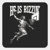 Hij is Rizzin Grappig Jezus Basketbal Paasdag Vierkante Sticker (Voorkant)