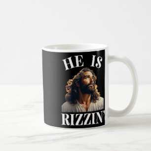 Hij is Rizzin - Grappig Jezus Christelijk Pasen Ge Koffiemok