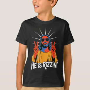 Hij is Rizzin Grappig Jezus Meme Christelijke Humo T-shirt