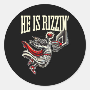 Hij is Rizzin grappig Jezus Sketll Meme Ronde Sticker