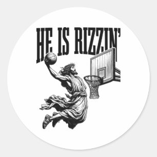 Hij is Rizzin grappig Jezus Sketll Pasen Rizz Meme Ronde Sticker