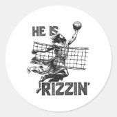 Hij is Rizzin Grappig Jezus speelt volleybal spele Ronde Sticker (Voorkant)