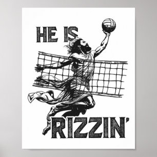 Hij Is Rizzin Grappig Jezus Speelt Volleybyll Spel Poster