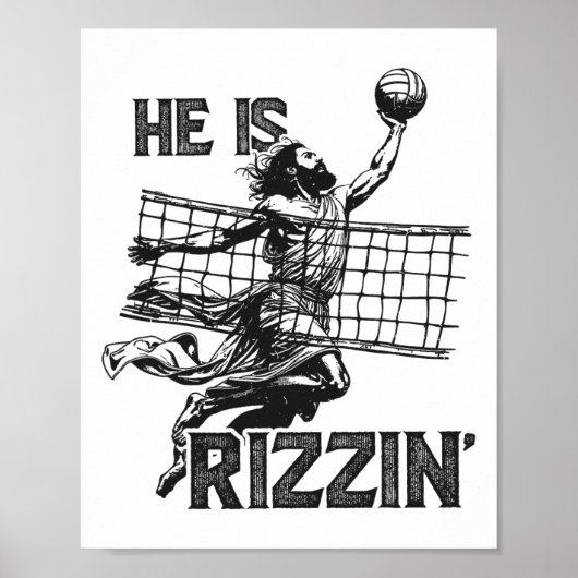 Hij Is Rizzin Grappig Jezus Speelt Volleybyll Spel Poster (Voorkant)