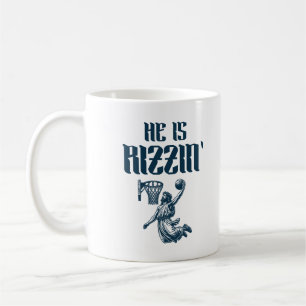 Hij is Rizzin' grappige Jezus basketbal meme Koffiemok