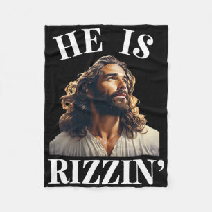 Hij Is Rizzin - Grappige Jezus Christelijke Pasen Fleece Deken