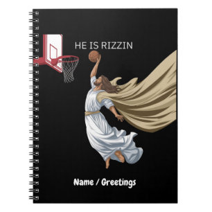 Hij is Rizzin Grappige Jezus spelen basketbal retr Notitieboek