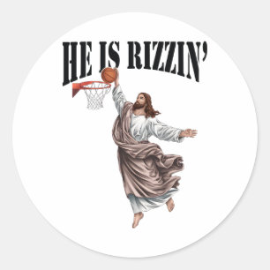 Hij is Rizzin Jesus Basketball Christelijk Easter  Ronde Sticker