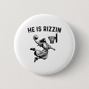 Hij is Rizzin Jesus Basketball Christelijk Religio Ronde Button 5,7 Cm