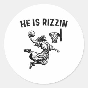 Hij is Rizzin Jesus Basketball Christelijk Religio Ronde Sticker