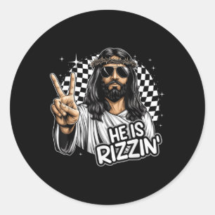 Hij is Rizzin Jesus Christelijk Funny Happy Easter Ronde Sticker