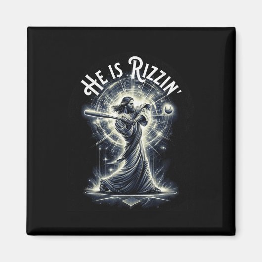 Hij is Rizzin Jesus spelen honkbal leuk sport Riz Magneet (Voorkant)