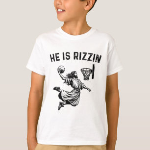 Hij is Rizzin Jezus Bysketbyll Christelijk Religie T-shirt