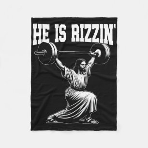 Hij is Rizzin' Jezus gewichtheffen snuifje schoon  Fleece Deken