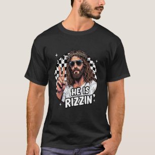 Hij is Rizzin' Jezus God Christelijke Pasen Geruit T-shirt