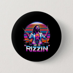 Hij Is Rizzin' Jezus Is Opgestaan Grappig Pasen Ch Ronde Button 5,7 Cm