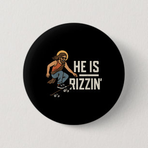 Hij Is Rizzin Meme Skater Jezus, Grappige Christel Ronde Button 5,7 Cm