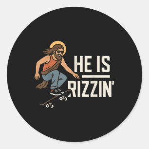 Hij Is Rizzin Meme Skater Jezus, Grappige Christel Ronde Sticker