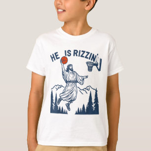 Hij Is Rizzin Paas Grappig Bysketbyll Christelijk T-shirt