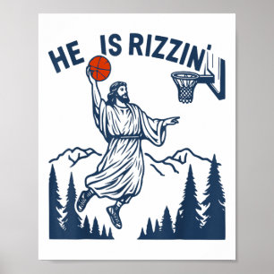 Hij Is Rizzin Paas Grappige Bysketbyll Christelijk Poster
