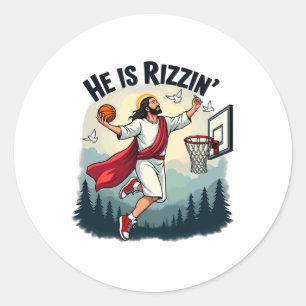 Hij Is Rizzin Paas Jezus Speelt Bysketbyll Hoop Ronde Sticker