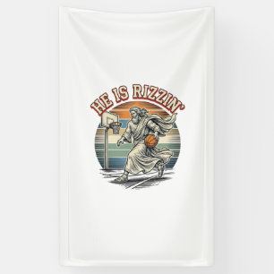 Hij Is Rizzin Vintage Basketbal Religieus Shirt De Spandoek
