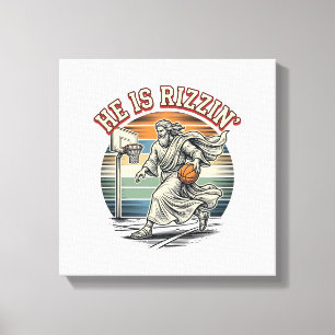 Hij Is Rizzin Vintage Basketbal Religieus T-shirt  Canvas Afdruk
