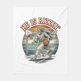 Hij Is Rizzin Vintage Basketbal Religieus T-shirt  Fleece Deken
