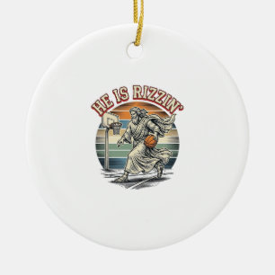 Hij Is Rizzin Vintage Basketbal Religieus T-shirt  Keramisch Ornament