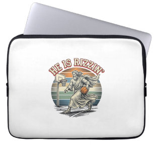Hij Is Rizzin Vintage Basketbal Religieus T-shirt  Laptop Sleeve