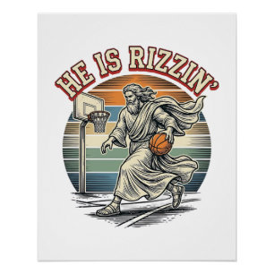 Hij Is Rizzin Vintage Basketbal Religieus T-shirt  Perfect Poster
