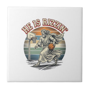 Hij Is Rizzin Vintage Basketbal Religieus T-shirt  Tegeltje