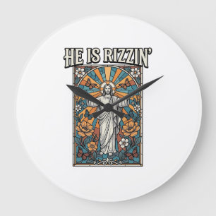 Hij Is Rizzin Vintage Pasen Gebrandschilderd T-Shi Grote Klok