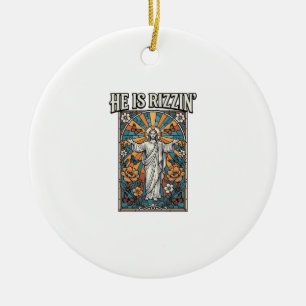 Hij Is Rizzin Vintage Pasen Gebrandschilderd T-Shi Keramisch Ornament