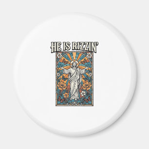 Hij Is Rizzin Vintage Pasen Gebrandschilderd T-Shi Magneet