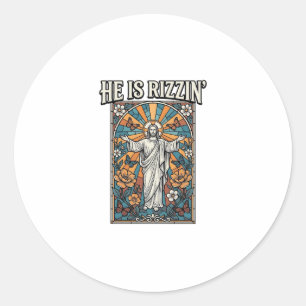 Hij Is Rizzin Vintage Pasen Gebrandschilderd T-Shi Ronde Sticker
