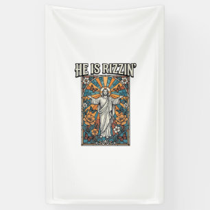 Hij Is Rizzin Vintage Pasen Gebrandschilderd T-Shi Spandoek