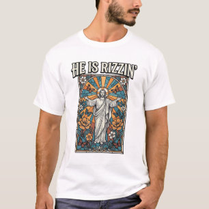Hij Is Rizzin Vintage Pasen Gebrandschilderd T-Shi T-shirt
