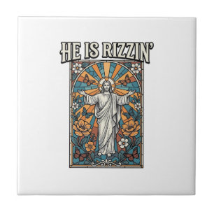 Hij Is Rizzin Vintage Pasen Gebrandschilderd T-Shi Tegeltje