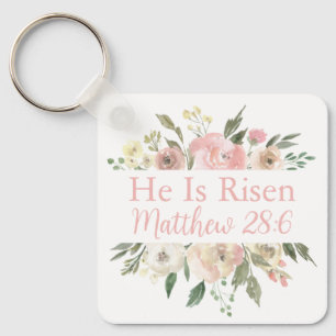 Hij is Roze Floral Christelijk Sleutelhanger