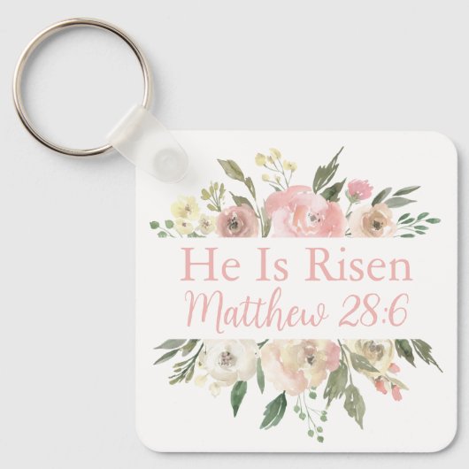 Hij is  Roze Floral Christelijk Sleutelhanger (Voorkant)