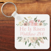 Hij is  Roze Floral Christelijk Sleutelhanger (Voorkant)